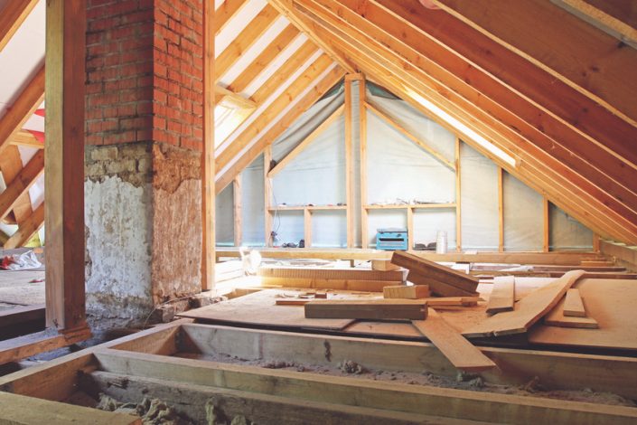 an interior view of a house attic under construction attic insulation